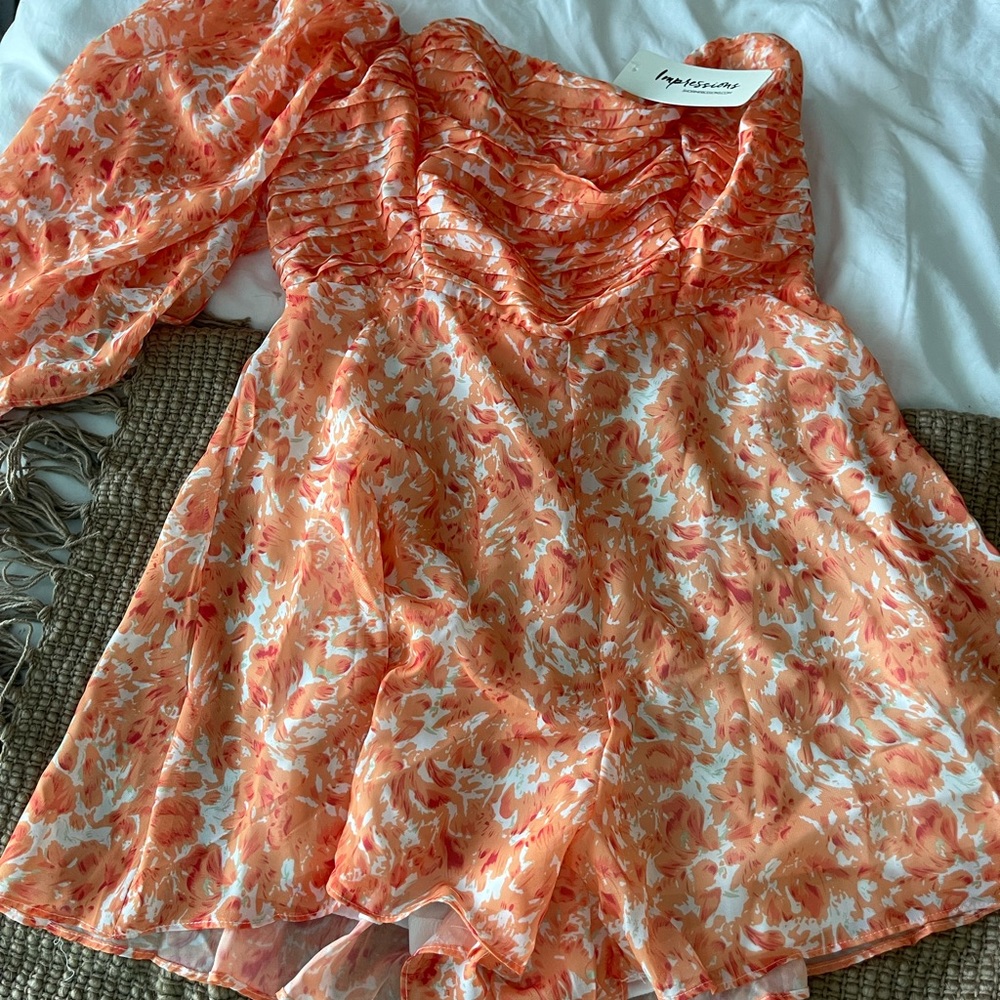 Impressions- orange romper- size L